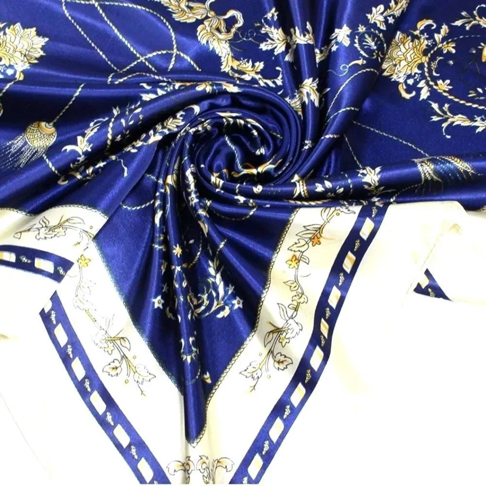 Scarf Headwraps for Women Silk Scarf Navy Satin Print 35 x 35